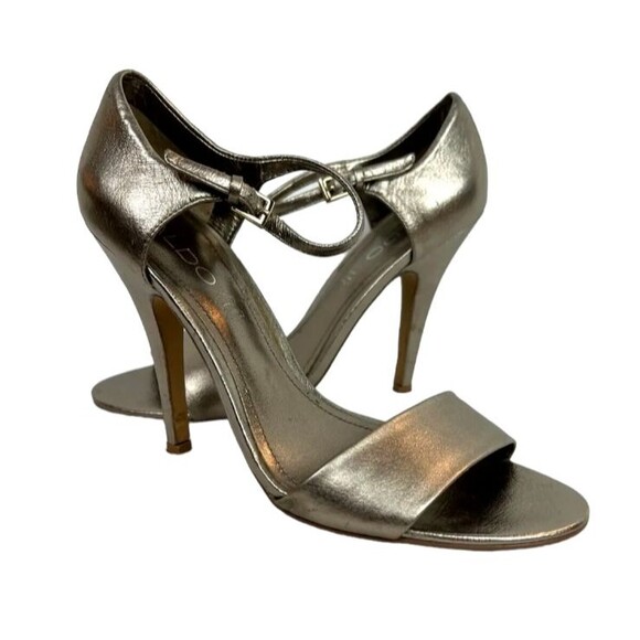 Aldo Fiolla Metallic Ankle Strap Sandals Stiletto Heels  Women's EU 37 / US 7 - Picture 1 of 11